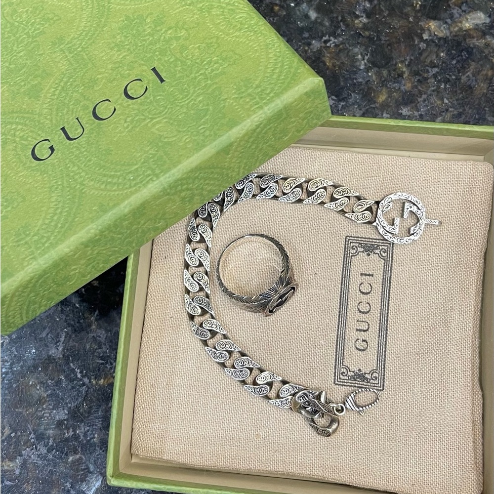 Mens Gucci ring & bracelet set ring size 10 bracelet size 8.5